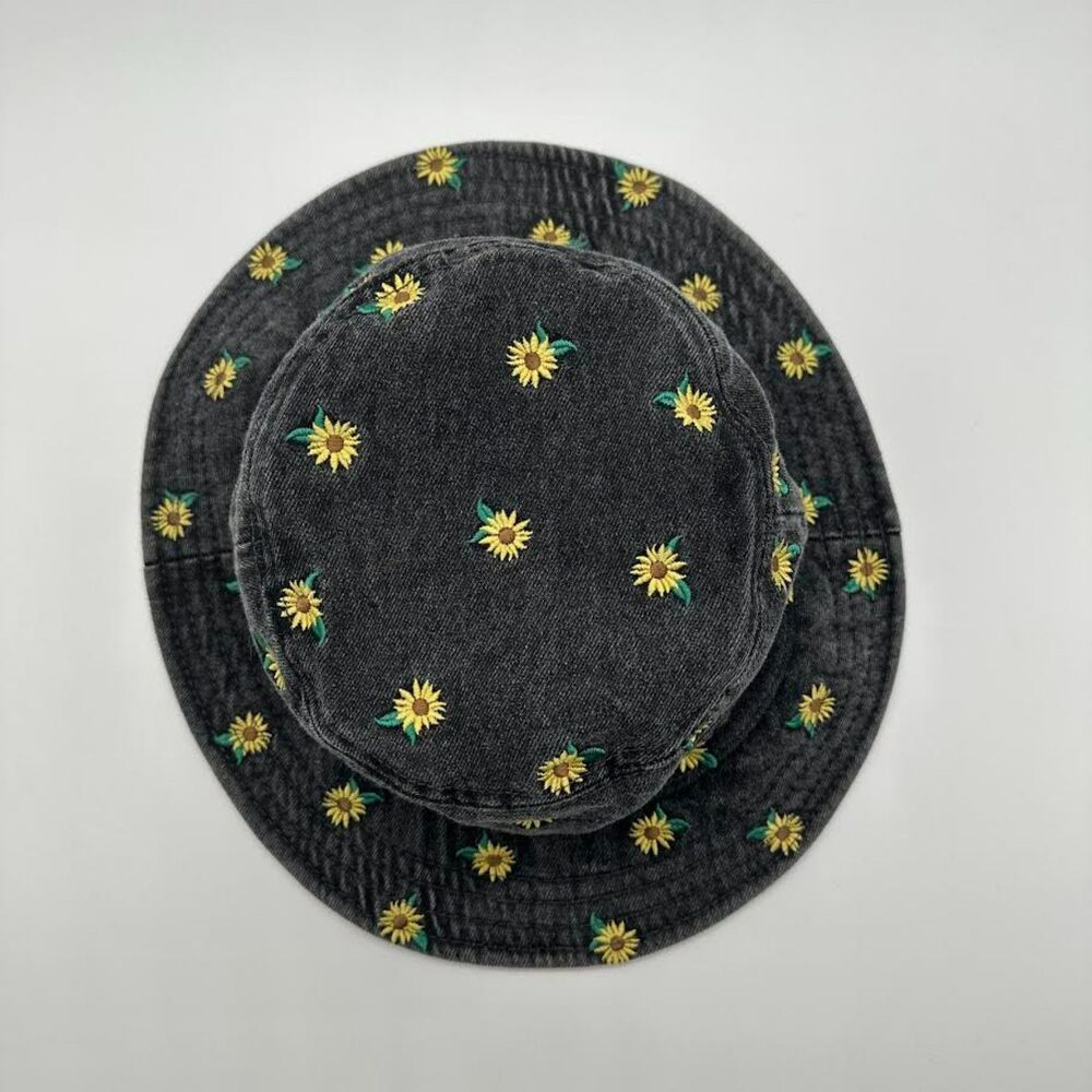 American Eagle Denim Bucket Hat Sunflower Embroidered Black Denim One Size - Picture 4 of 7